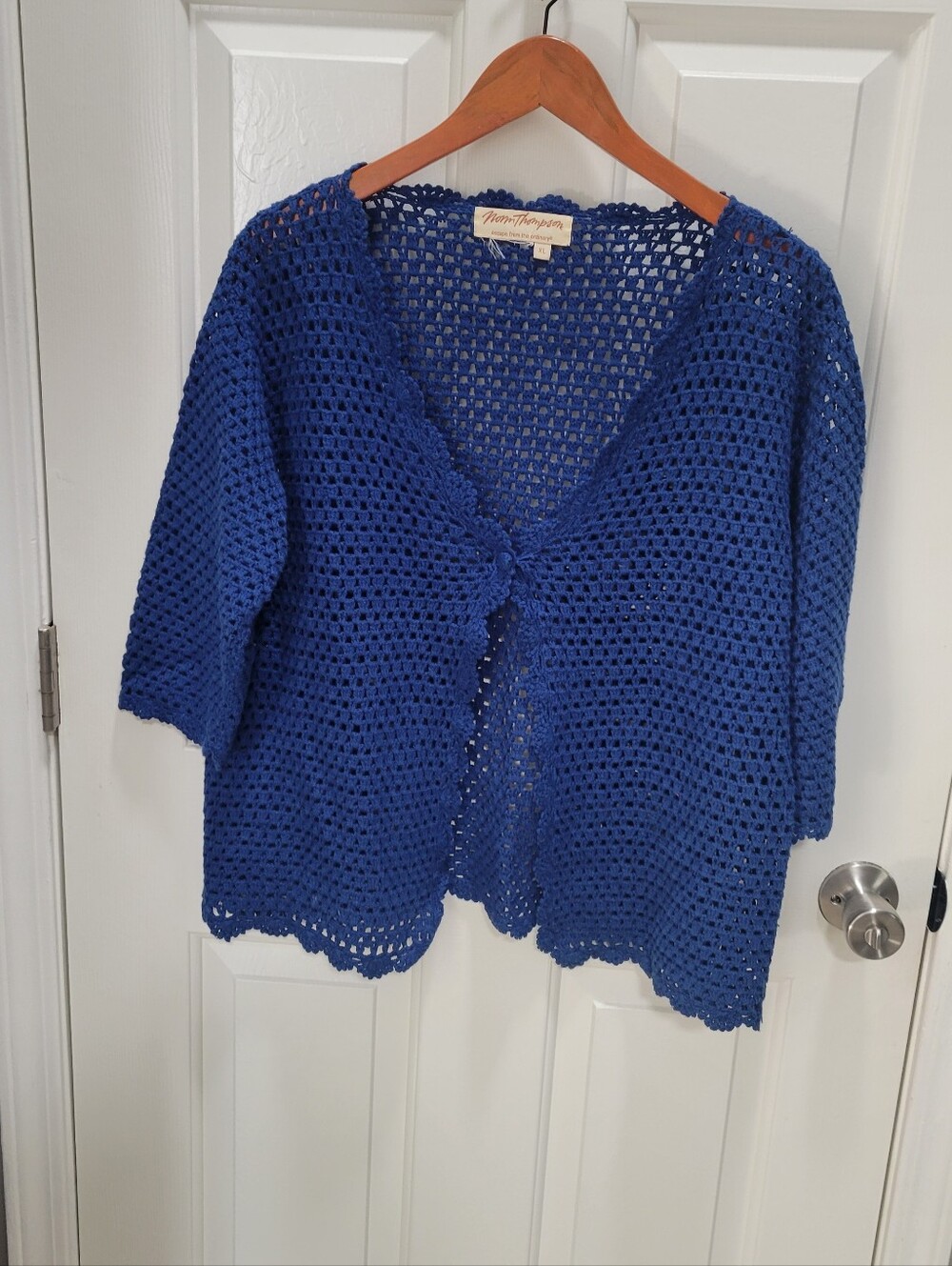 MOM THOMPSON Cobalt Blue Open-Weave Cotton Cardigan